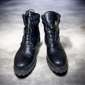 SARTORE PARIS Black Leather Lace Up Combat Boots Made in Italy